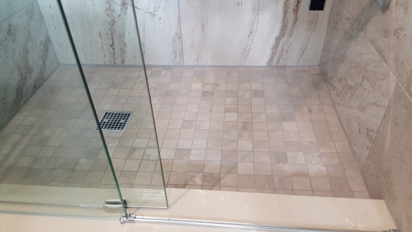 Shower base with 2x2 mosaic tile